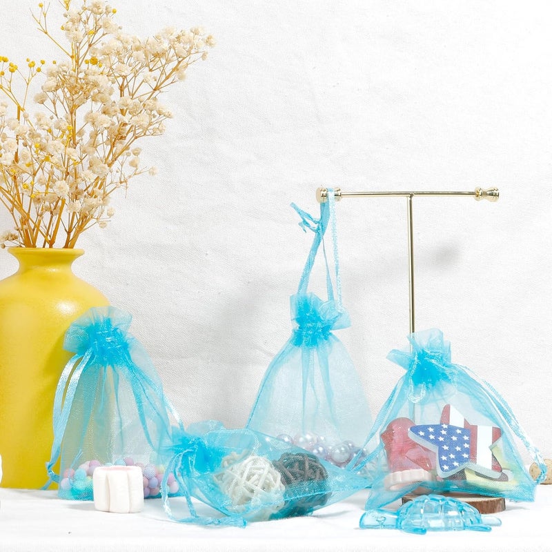 BOEIAC Sheer Organza Bags - 50 Pcs, Small with Drawstring, Jewelry Gift Bags for Parties & Weddings, Mini Candy Bags, Lake Blue - Image 5